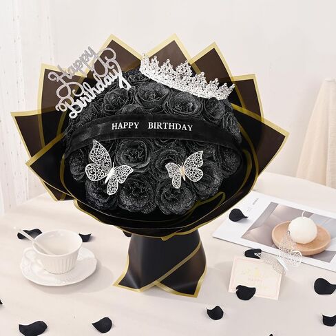 Waipfaru Glitter Roses Bouquet, Birthday Gifts for Women Mom, DIY Fake Flowers Bouquet with Birthday Stand-Up Signs, 36 Red Rose for Grandma Wife Friends in Kuwait