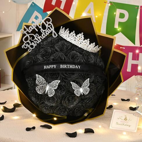 Waipfaru Glitter Roses Bouquet, Birthday Gifts for Women Mom, DIY Fake Flowers Bouquet with Birthday Stand-Up Signs, 36 Red Rose for Grandma Wife Friends in Kuwait