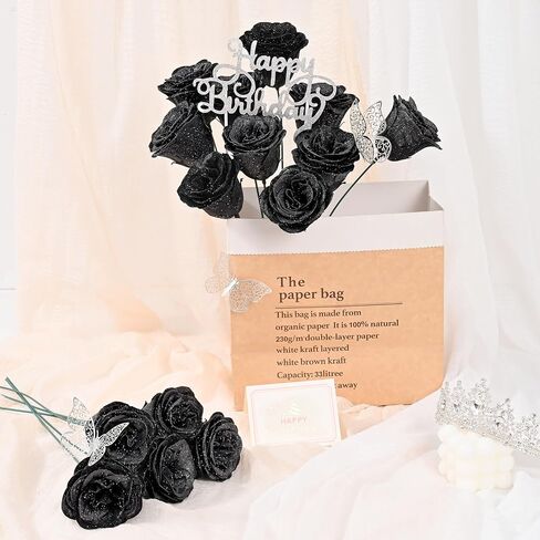 Waipfaru Glitter Roses Bouquet, Birthday Gifts for Women Mom, DIY Fake Flowers Bouquet with Birthday Stand-Up Signs, 36 Red Rose for Grandma Wife Friends in Kuwait
