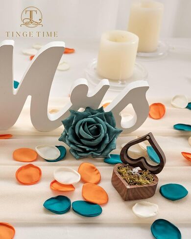 Tinge Time 400pcs بتلات زهرة الحرير لحفل الزفاف ، بتلات الورد للديكور ، بتلات زهرة مزيفة للاستحمام الزفاف ، بتلات فتاة الزهور للذكرى السنوية والحفلات (برتقالية وبيكوك الأخضر) in Kuwait