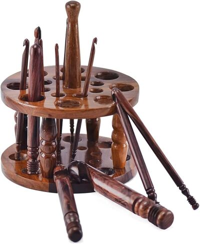 Wooden Crochet Hooks Stand | Crochet Hooks Holder | Handcrafted Organizer for Hooks | Indian Rosewood Knitting Needle Storage for Crocheters (Only Holder) in Kuwait