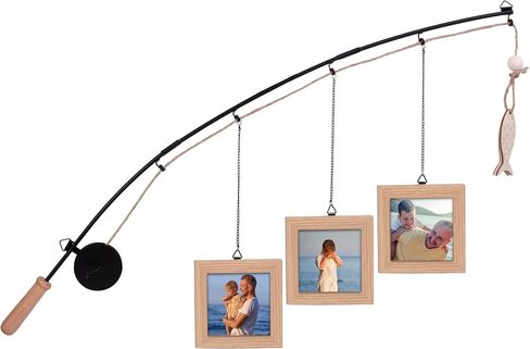 Fishing Pole Picture Frame - Fishing Wall Decor with 3-Pack 4" x 4" Wood Frames for Lake Cabin Farmhouse in Saudi Arabia