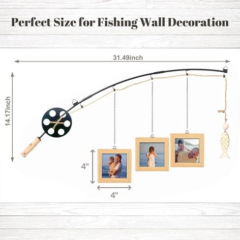Fishing Pole Picture Frame - Fishing Wall Decor with 3-Pack 4" x 4" Wood Frames for Lake Cabin Farmhouse in Saudi Arabia