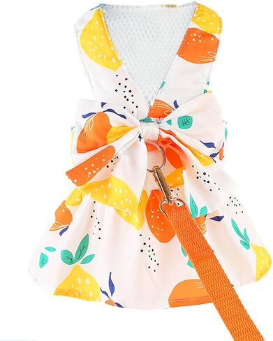 Dog Dress Clothes Cute Red Plaid Princess Dress Dogs Harness Dresses Leash Set with Pearls Bow Tie Accessories Puppy Clothes Outfit for Small Dogs Girl Chihuahua-S in Kuwait