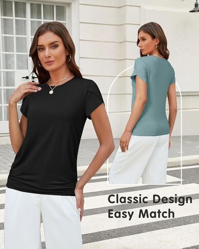 OUGES 3 Pack Women's Maternity Shirts/Tops Crew Neck Short Petal Sleeve Casual Fashion Tee Side Ruched Pregnancy Clothes in Saudi Arabia