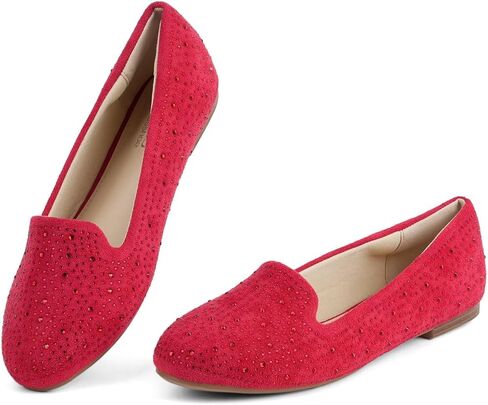حذاء مسطح من MUSSHOE للنساء سهل الارتداء بمقدمة مستديرة مريح للنساء حذاء باليه مسطح بدون كعب للنساء باللون الأحمر 7.5 in Kuwait