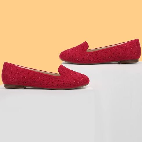 حذاء مسطح من MUSSHOE للنساء سهل الارتداء بمقدمة مستديرة مريح للنساء حذاء باليه مسطح بدون كعب للنساء باللون الأحمر 7.5 in Kuwait