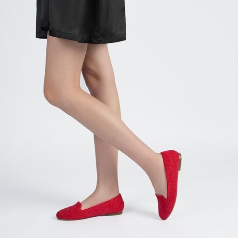 حذاء مسطح من MUSSHOE للنساء سهل الارتداء بمقدمة مستديرة مريح للنساء حذاء باليه مسطح بدون كعب للنساء باللون الأحمر 7.5 in Kuwait