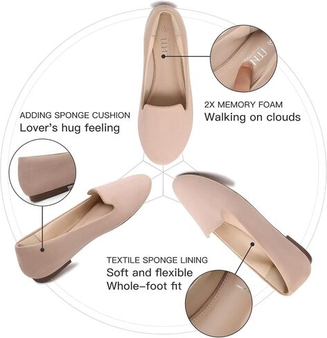 MUSSHOE Flats Shoes for Women Slip on Round Toe Comfortable Women's Flats Ballet Flats Shoes Loafers for Women Red 7.5 in Kuwait