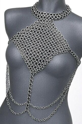 Chainmail Bikini Bra Top Costume Chainmail Lingerie DIY Fully Wearable Fully Functional 10MM Aluminium Butted Round Rings Chainmail Sexy Top Halter Carnival Festival Nerd Cosplay Halloween Dress in Saudi Arabia