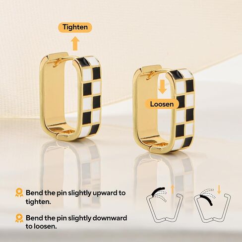18K Gold Filled Dainty Checkered Hoop Earrings for Women, Stylish Enamel Checked Pattern Huggie Earrings, Gold Statement Earrings，Multicolor Hypoallergenic Jewelry,Birthday Gifts for Her in Saudi Arabia