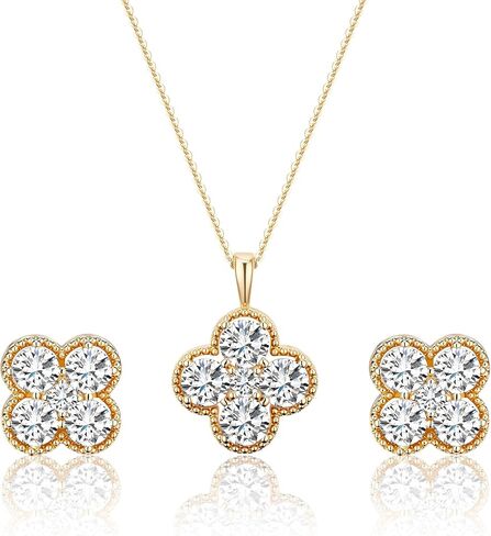 Clover Necklace and Stud Earrings Jewelry Set 14K Gold Plated Dainty Four Leaf Lucky Choker Charm Necklace Clover S925 Sterling Silver Stud with Gift Box Birthday Gifts for Women ﻿ in Saudi Arabia