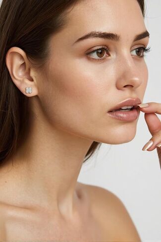 Clover Necklace and Stud Earrings Jewelry Set 14K Gold Plated Dainty Four Leaf Lucky Choker Charm Necklace Clover S925 Sterling Silver Stud with Gift Box Birthday Gifts for Women ﻿ in Saudi Arabia