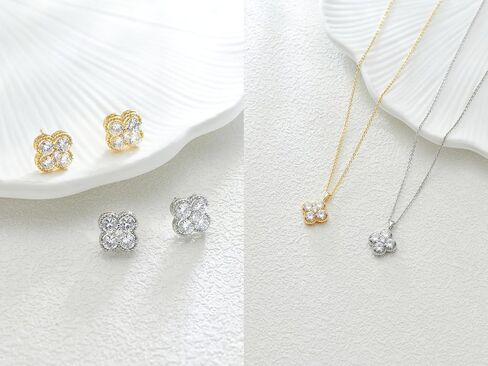 Clover Necklace and Stud Earrings Jewelry Set 14K Gold Plated Dainty Four Leaf Lucky Choker Charm Necklace Clover S925 Sterling Silver Stud with Gift Box Birthday Gifts for Women ﻿ in Saudi Arabia