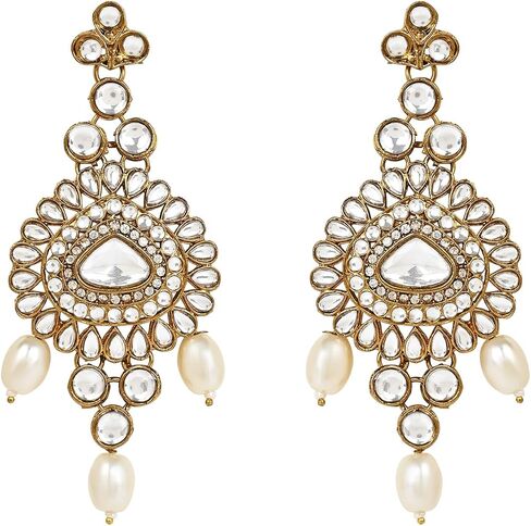 I Jewels Gold Plated Indian Wedding Bollywood Multi Leared Pearl Kundan Necklace Necklace Netclace مع أقراط متدلية و Maang Tikka مجموعة للنساء/الفتيات (IJ386W) in Saudi Arabia