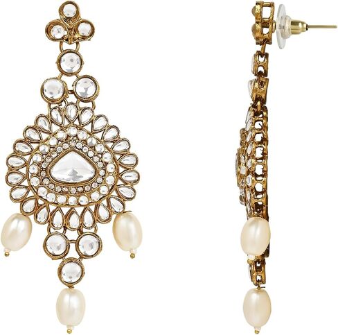 I Jewels Gold Plated Indian Wedding Bollywood Multi Leared Pearl Kundan Necklace Necklace Netclace مع أقراط متدلية و Maang Tikka مجموعة للنساء/الفتيات (IJ386W) in Saudi Arabia