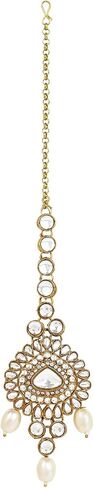 I Jewels Gold Plated Indian Wedding Bollywood Multi Leared Pearl Kundan Necklace Necklace Netclace مع أقراط متدلية و Maang Tikka مجموعة للنساء/الفتيات (IJ386W) in Saudi Arabia