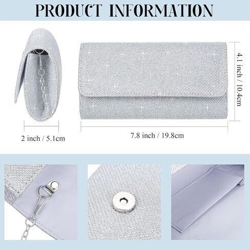 Sanwuta 4 Pcs Silver Clutch Purses Women Evening Rhinestone Jewelry Set Necklace Earrings Bracelet Prom Accessories in Saudi Arabia
