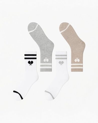 L’ORANGE Court Crew Pickleball Socks – 4-Pack | Premium Cotton Athletic Crew Socks for Men & Women | Neutral Tones, Varsity Stripe | Cushioned, Breathable, Stylish Gift Set in Saudi Arabia
