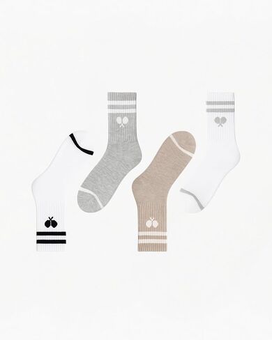 L’ORANGE Court Crew Pickleball Socks – 4-Pack | Premium Cotton Athletic Crew Socks for Men & Women | Neutral Tones, Varsity Stripe | Cushioned, Breathable, Stylish Gift Set in Saudi Arabia