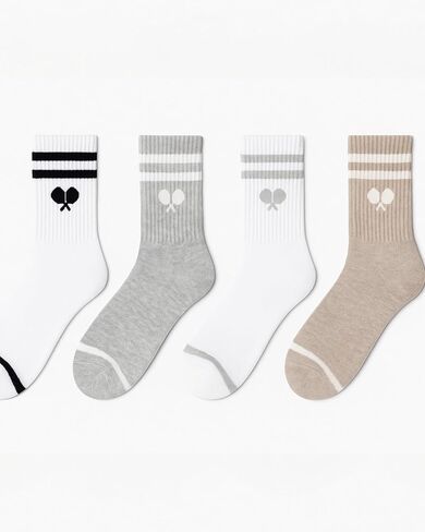 L’ORANGE Court Crew Pickleball Socks – 4-Pack | Premium Cotton Athletic Crew Socks for Men & Women | Neutral Tones, Varsity Stripe | Cushioned, Breathable, Stylish Gift Set in Saudi Arabia