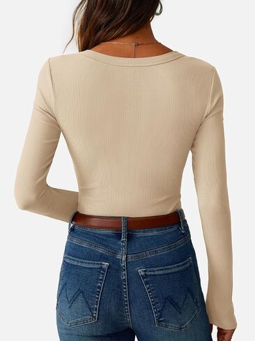 Womens Long Sleeve Ribbed Tops Fitted Stretch Basic Tee Shirts Casual Crewneck Tight Layering 2025 Fall Fashion Outfits in Saudi Arabia