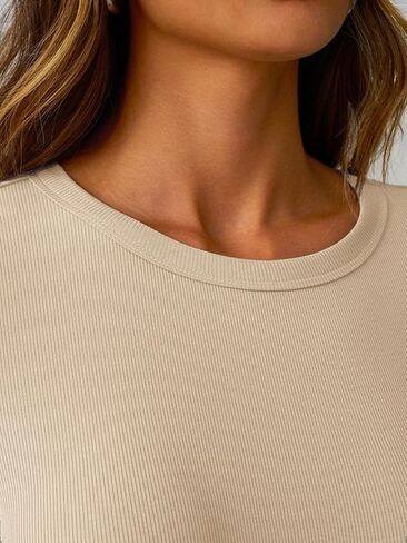 Womens Long Sleeve Ribbed Tops Fitted Stretch Basic Tee Shirts Casual Crewneck Tight Layering 2025 Fall Fashion Outfits in Saudi Arabia