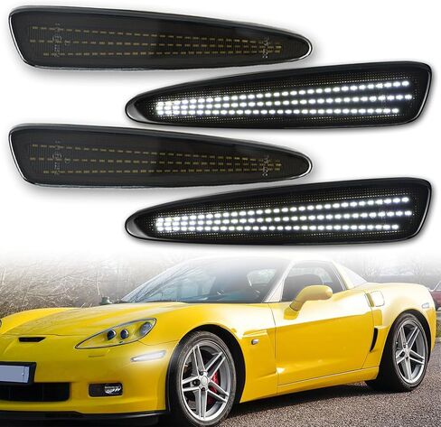 LED الأمامي والخلفي Fender Fender LED Side Lights Kit لـ Chevy Corvette C6 2005-2013 ، مصابيح استبدال العدسة المدخنة Sidemarker ، 4pcs (Red و Amber) in Kuwait