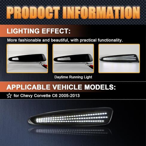 LED الأمامي والخلفي Fender Fender LED Side Lights Kit لـ Chevy Corvette C6 2005-2013 ، مصابيح استبدال العدسة المدخنة Sidemarker ، 4pcs (Red و Amber) in Kuwait