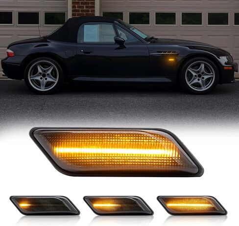 Front Amber Sequential LED Turn Signal Lights Replacement for Z3 Coupe/Roadster 1996-2002, Smoked Lens Dynamic Fender Indicator Side Marker Lamp Replace OE 63132493613, 63132493614 in Saudi Arabia