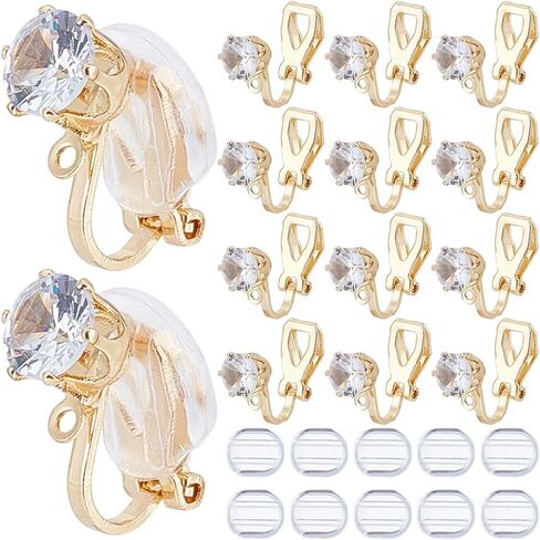 1 Box 32Pcs Gold Earring Converter Silver Earrings Clip Back Brass Non Pierced Triangle Earring Component with Crystal Rhinestone and Pads Clip on Earring Findings for Jewelry Making Supplies in Kuwait