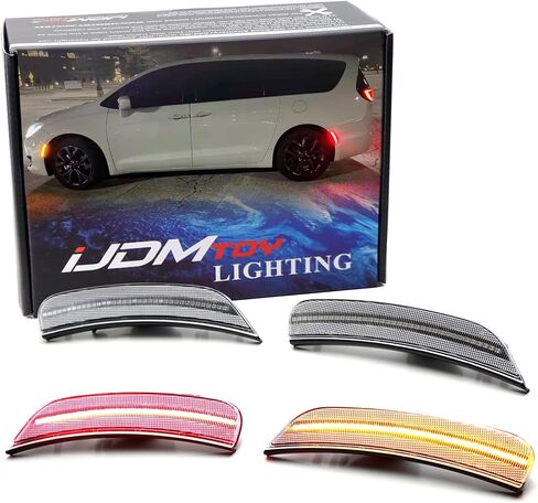 IJdmtoy 4pc Set Black-Out Dark Lens Front/Back Full LED Marker Lights متوافقة مع 2017 Up Chrysler Pacifica Pinnacle Voyager ، استبدل العلامات الجانبية العنبر/العدسة الحمراء OEM in Kuwait