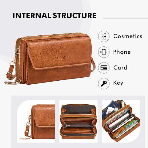 حقيبة محفظة هيلدوغ صغيرة للنساء ، حقيبة كروس محفظة محفظة RFID ، حقيبة محفظة للهاتف المحمول مع جلد نباتي للفتيات in Kuwait