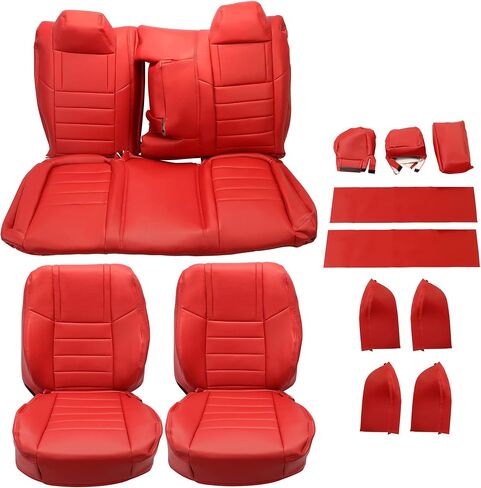 ECOTRIC Synthetic Leather Car Seat Covers Full Set Seat Cushion Protector Waterproof Compatible with 2011-2014 Dodge Challenger SE SXT RT (Will NOT Compatible with SRT8) - Red in Saudi Arabia