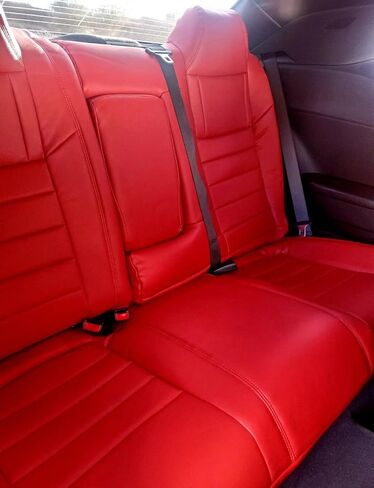 ECOTRIC Synthetic Leather Car Seat Covers Full Set Seat Cushion Protector Waterproof Compatible with 2011-2014 Dodge Challenger SE SXT RT (Will NOT Compatible with SRT8) - Red in Saudi Arabia