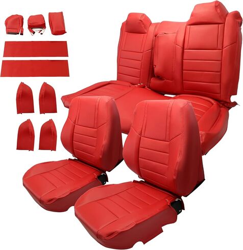 ECOTRIC Synthetic Leather Car Seat Covers Full Set Seat Cushion Protector Waterproof Compatible with 2011-2014 Dodge Challenger SE SXT RT (Will NOT Compatible with SRT8) - Red in Saudi Arabia