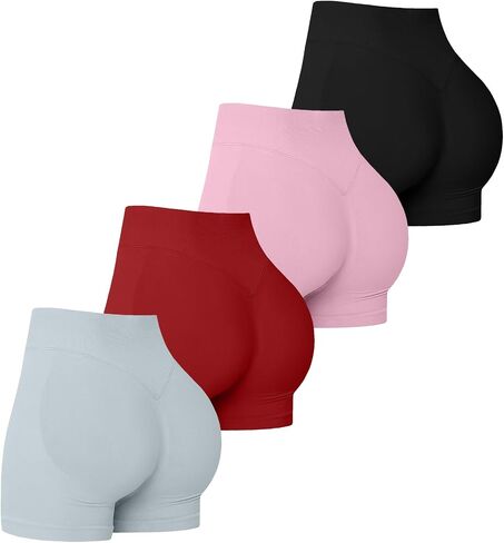 4 Pack Women Workout Gym Impact Shorts Seamless Scrunch Butt Lifting Gym Yoga Shorts in Kuwait