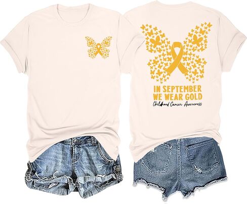 Childhood Cancer Awareness Shirt Woman in September We Wear Gold Tshirt Pediatric Cancer Shirts Cancer Support Gift Tee in Saudi Arabia