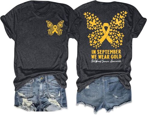 Childhood Cancer Awareness Shirt Woman in September We Wear Gold Tshirt Pediatric Cancer Shirts Cancer Support Gift Tee in Saudi Arabia