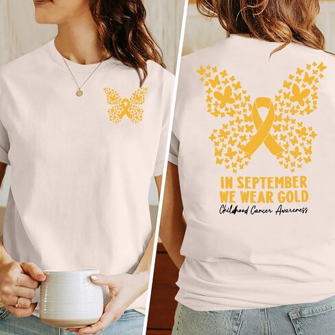 Childhood Cancer Awareness Shirt Woman in September We Wear Gold Tshirt Pediatric Cancer Shirts Cancer Support Gift Tee in Saudi Arabia