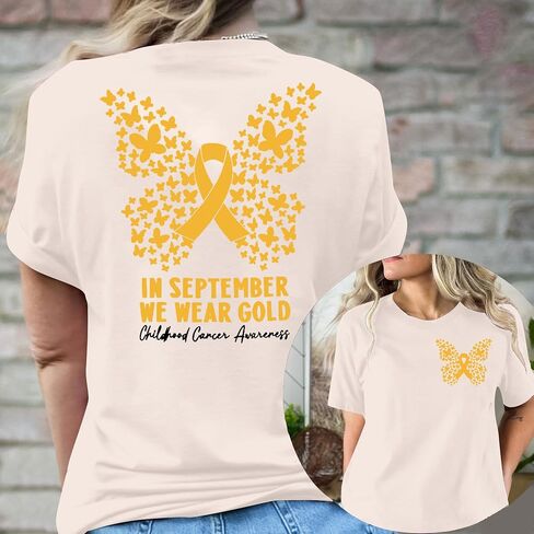 Childhood Cancer Awareness Shirt Woman in September We Wear Gold Tshirt Pediatric Cancer Shirts Cancer Support Gift Tee in Saudi Arabia