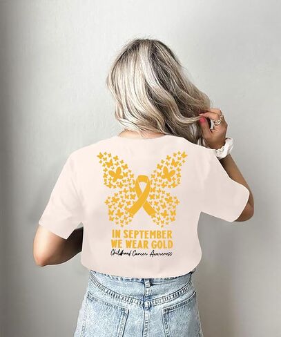 Childhood Cancer Awareness Shirt Woman in September We Wear Gold Tshirt Pediatric Cancer Shirts Cancer Support Gift Tee in Saudi Arabia