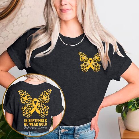 Childhood Cancer Awareness Shirt Woman in September We Wear Gold Tshirt Pediatric Cancer Shirts Cancer Support Gift Tee in Saudi Arabia