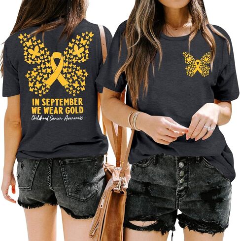 Childhood Cancer Awareness Shirt Woman in September We Wear Gold Tshirt Pediatric Cancer Shirts Cancer Support Gift Tee in Saudi Arabia