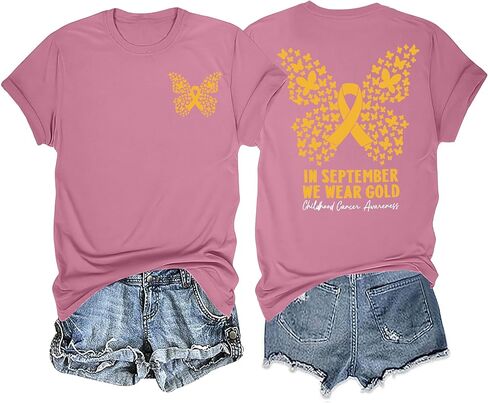 قميص الوعي بسرطان الطفولة امرأة في سبتمبر ، نرتدي قمصان سرطان الأطفال الذهب. in Kuwait