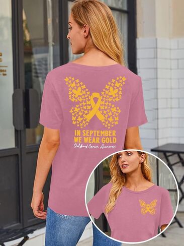قميص الوعي بسرطان الطفولة امرأة في سبتمبر ، نرتدي قمصان سرطان الأطفال الذهب. in Kuwait