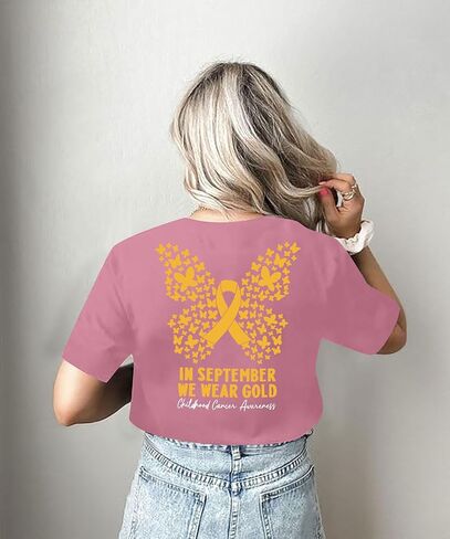 قميص الوعي بسرطان الطفولة امرأة في سبتمبر ، نرتدي قمصان سرطان الأطفال الذهب. in Kuwait