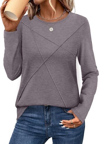XIEERDUO Long Sleeve Shirts for Women Business Casual Tops Trendy Crewneck Fall T Shirts Pleated Loose Fit in Saudi Arabia