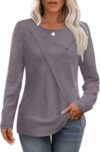 XIEERDUO Long Sleeve Shirts for Women Business Casual Tops Trendy Crewneck Fall T Shirts Pleated Loose Fit in Saudi Arabia
