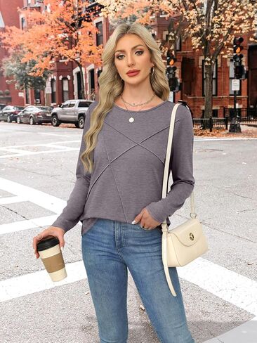 XIEERDUO Long Sleeve Shirts for Women Business Casual Tops Trendy Crewneck Fall T Shirts Pleated Loose Fit in Saudi Arabia